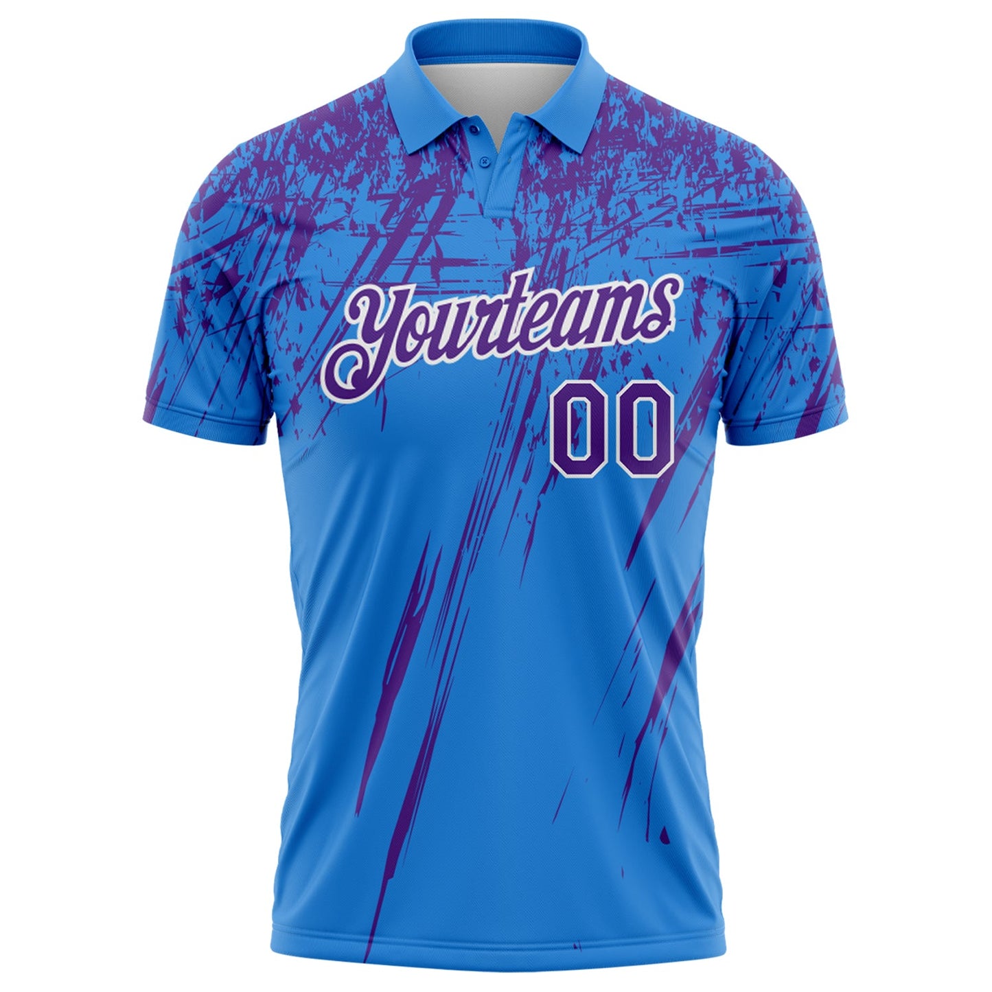 Custom Powder Blue Purple-White Distressed Scratch Brush Stroke Performance Polo Shirt view 2