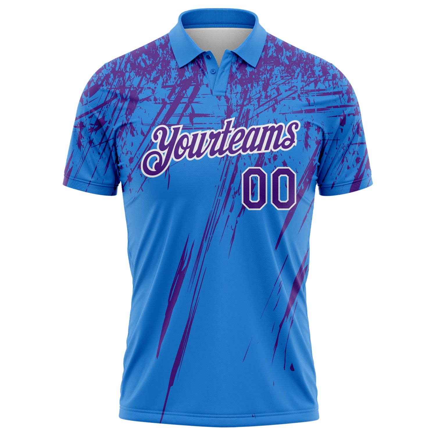 Custom Powder Blue Purple-White Distressed Scratch Brush Stroke Performance Polo Shirt view 2