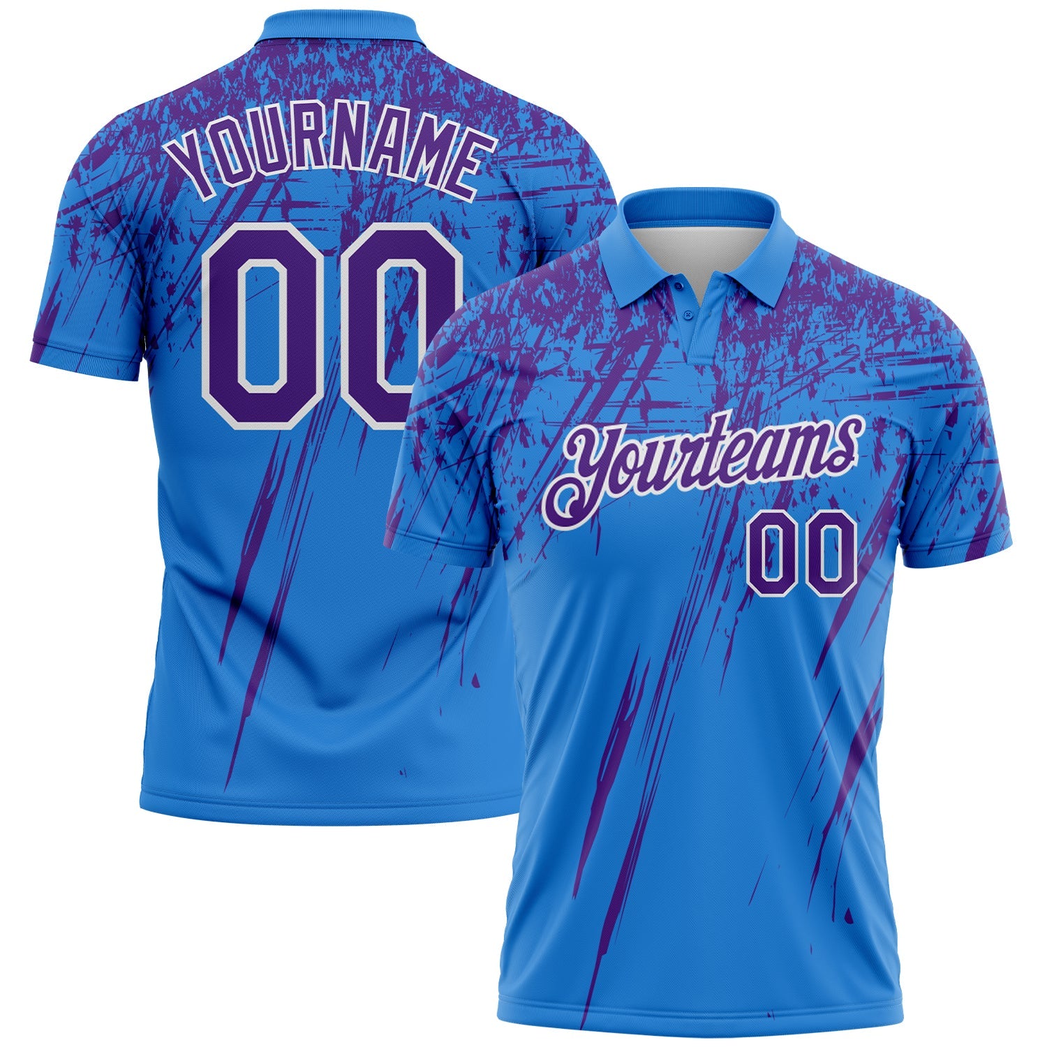 Custom Powder Blue Purple-White Distressed Scratch Brush Stroke Performance Polo Shirt - Main View