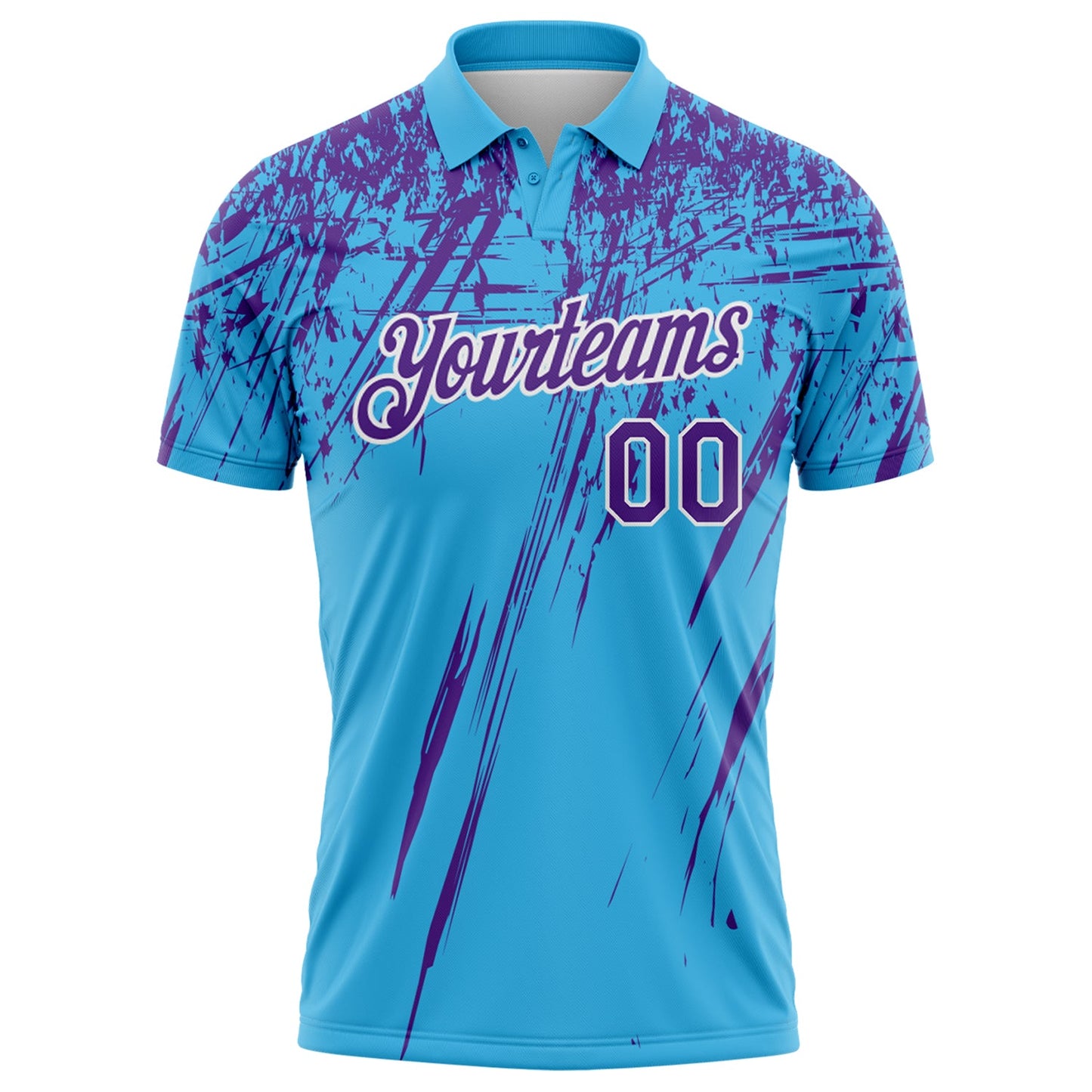 Custom Sky Blue Purple-White Distressed Scratch Brush Stroke Performance Polo Shirt view 2