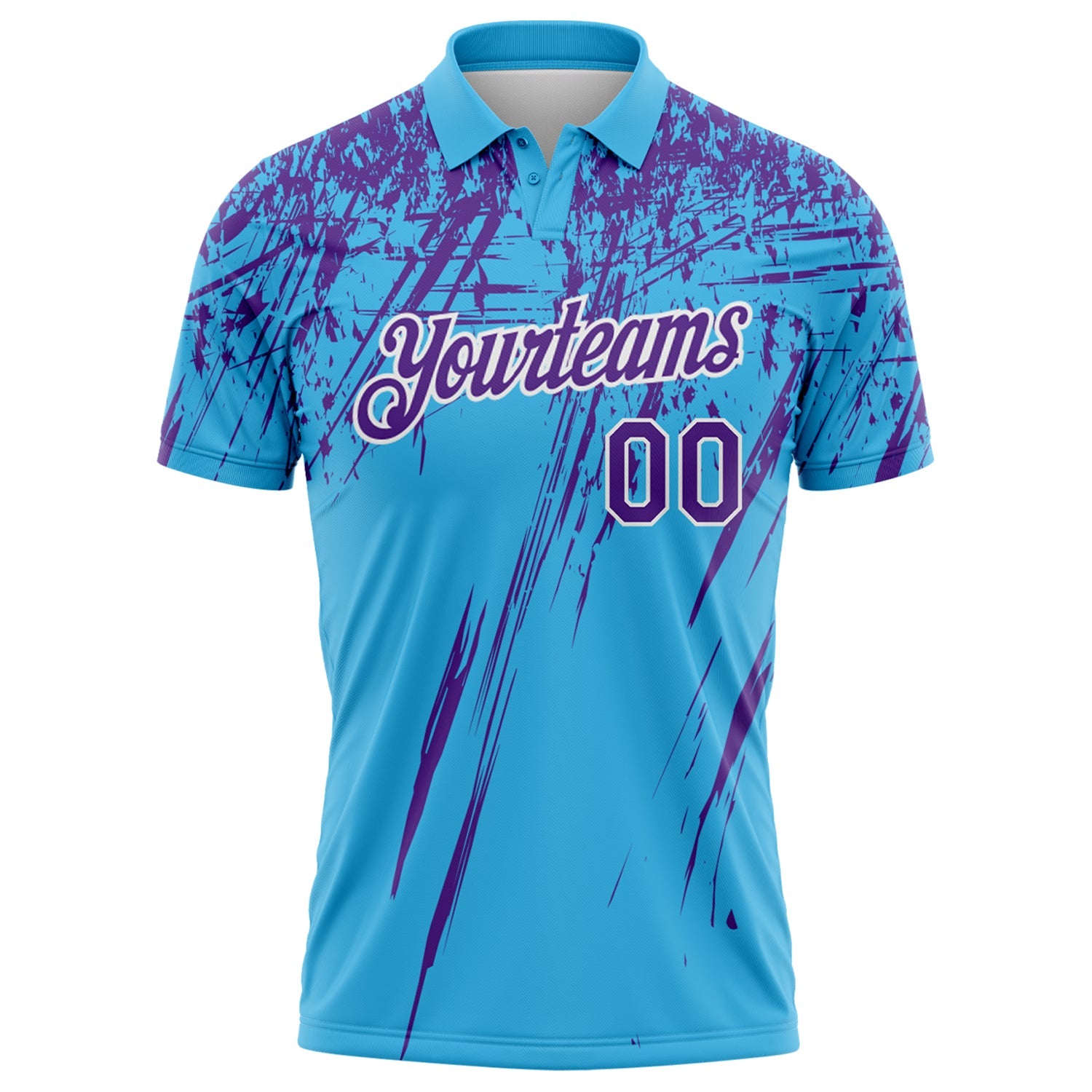 Custom Sky Blue Purple-White Distressed Scratch Brush Stroke Performance Polo Shirt view 2