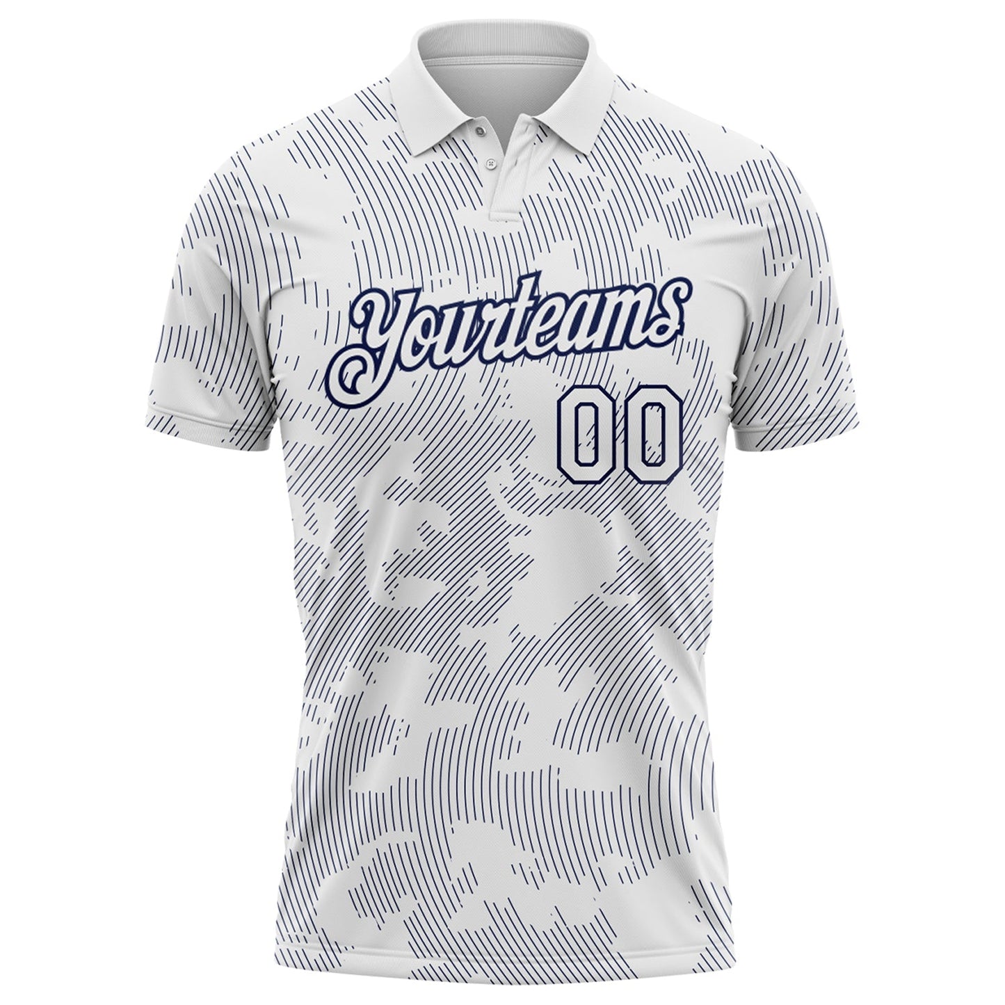 Custom White-Navy 3D Pattern Abstract Fluid Line Performance Polo Shirt view 2