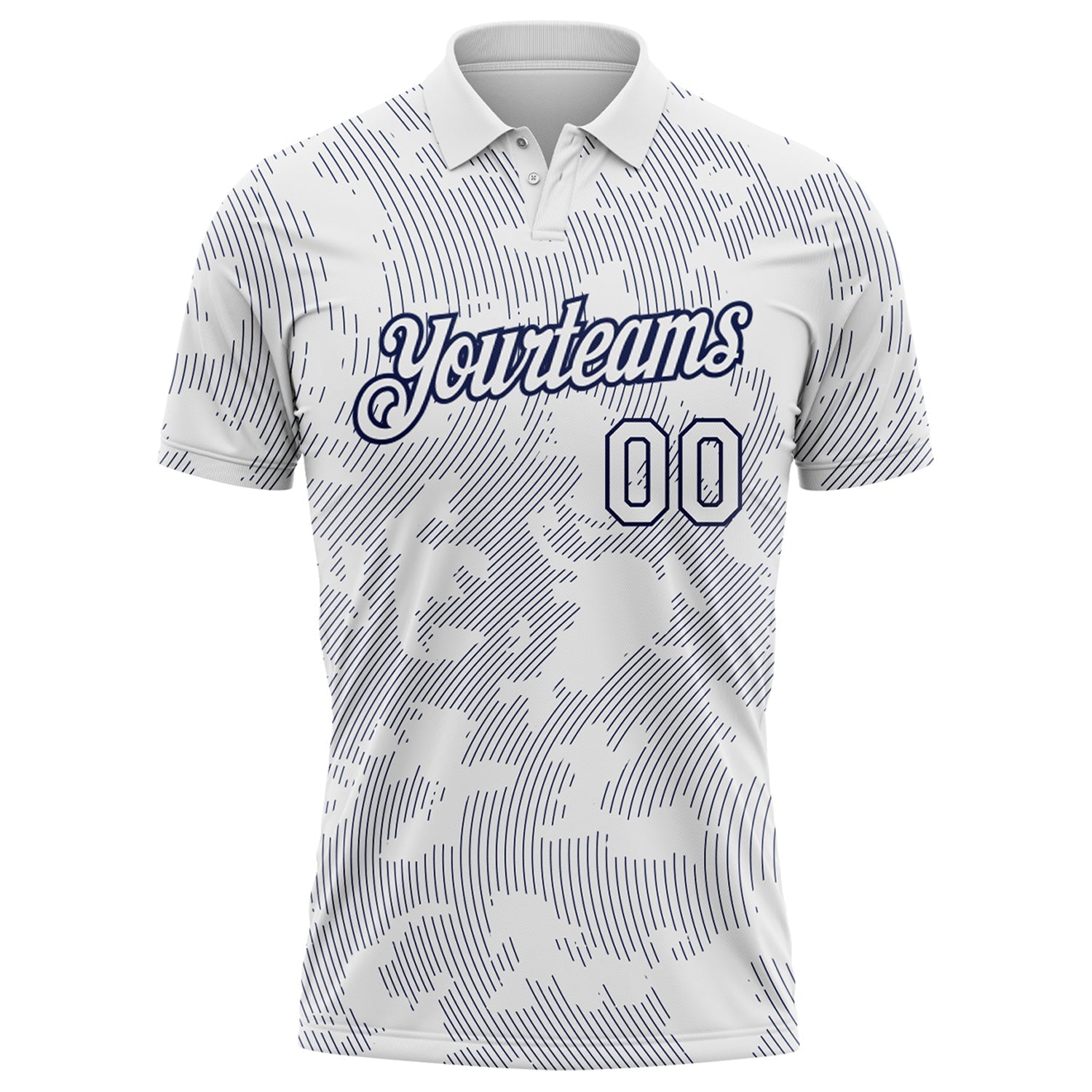 Custom White-Navy 3D Pattern Abstract Fluid Line Performance Polo Shirt view 2