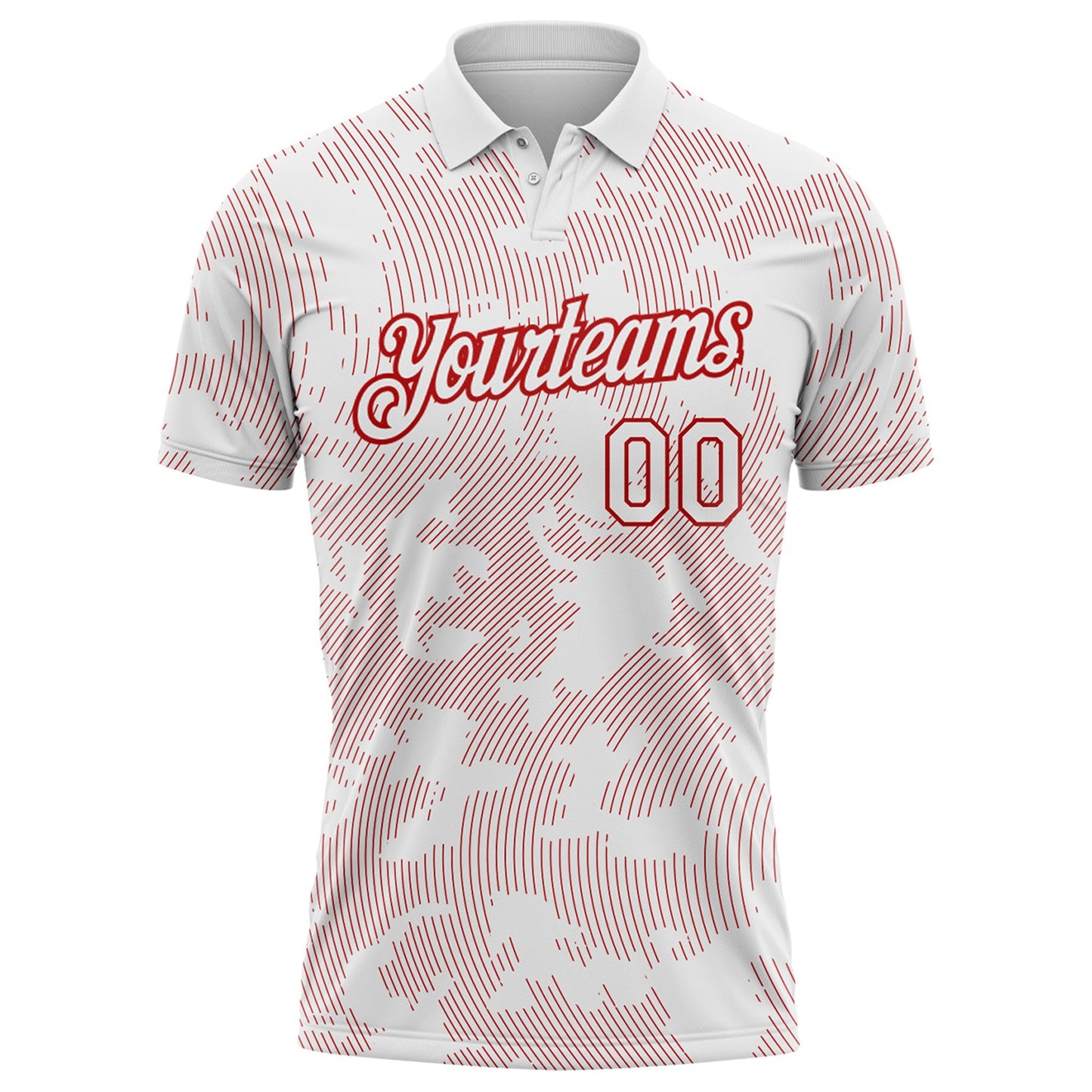 Custom White-Red 3D Pattern Abstract Fluid Line Performance Polo Shirt view 2