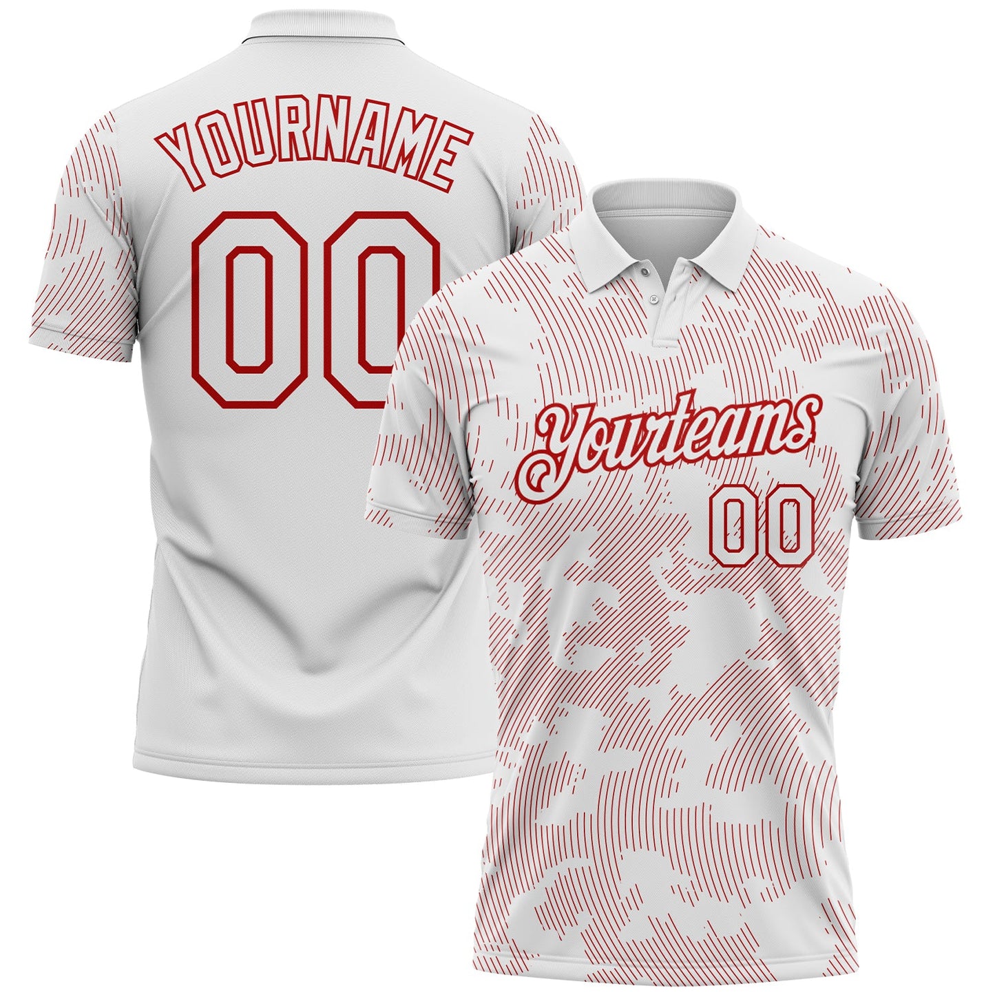 Custom White-Red 3D Pattern Abstract Fluid Line Performance Polo Shirt - Main View