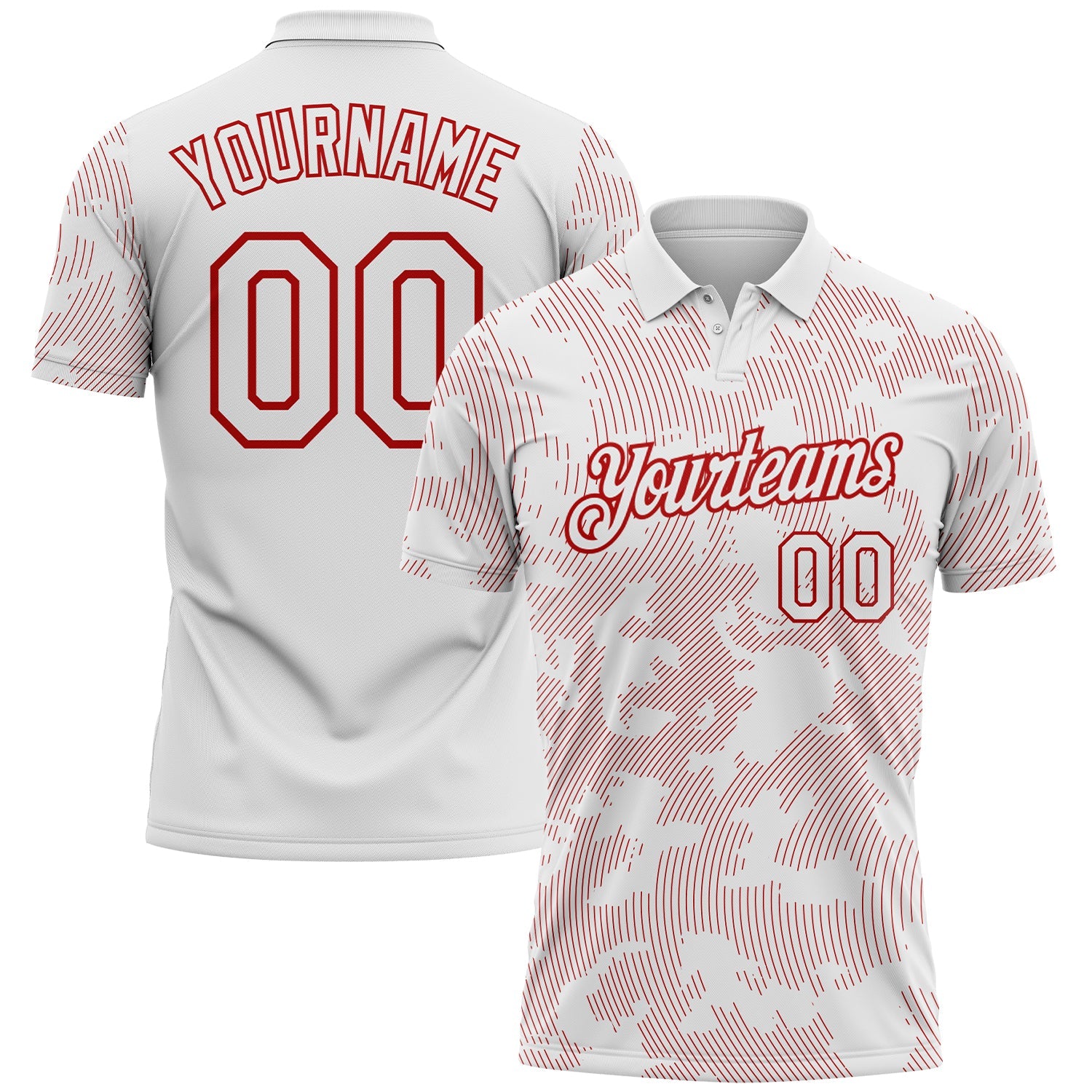 Custom White-Red 3D Pattern Abstract Fluid Line Performance Polo Shirt - Main View