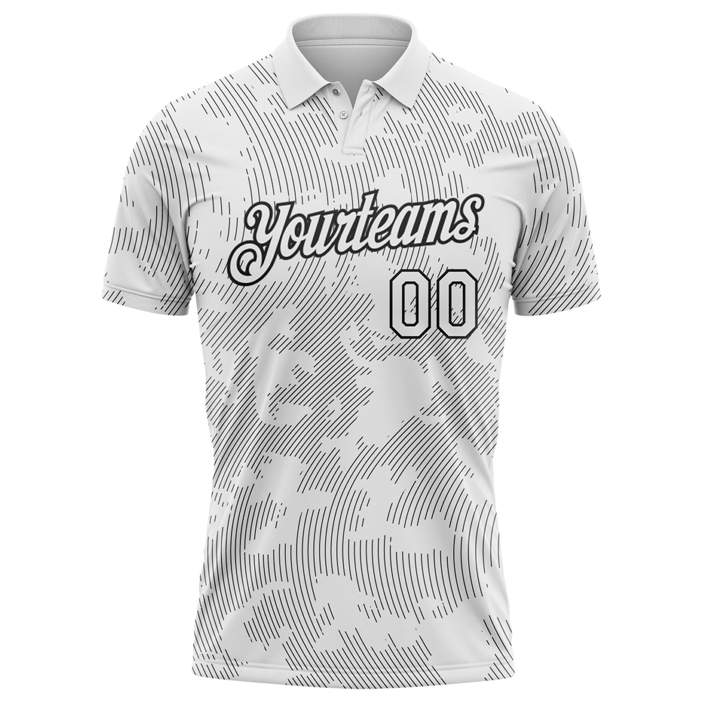 Custom White-Black 3D Pattern Abstract Fluid Line Performance Polo Shirt view 2