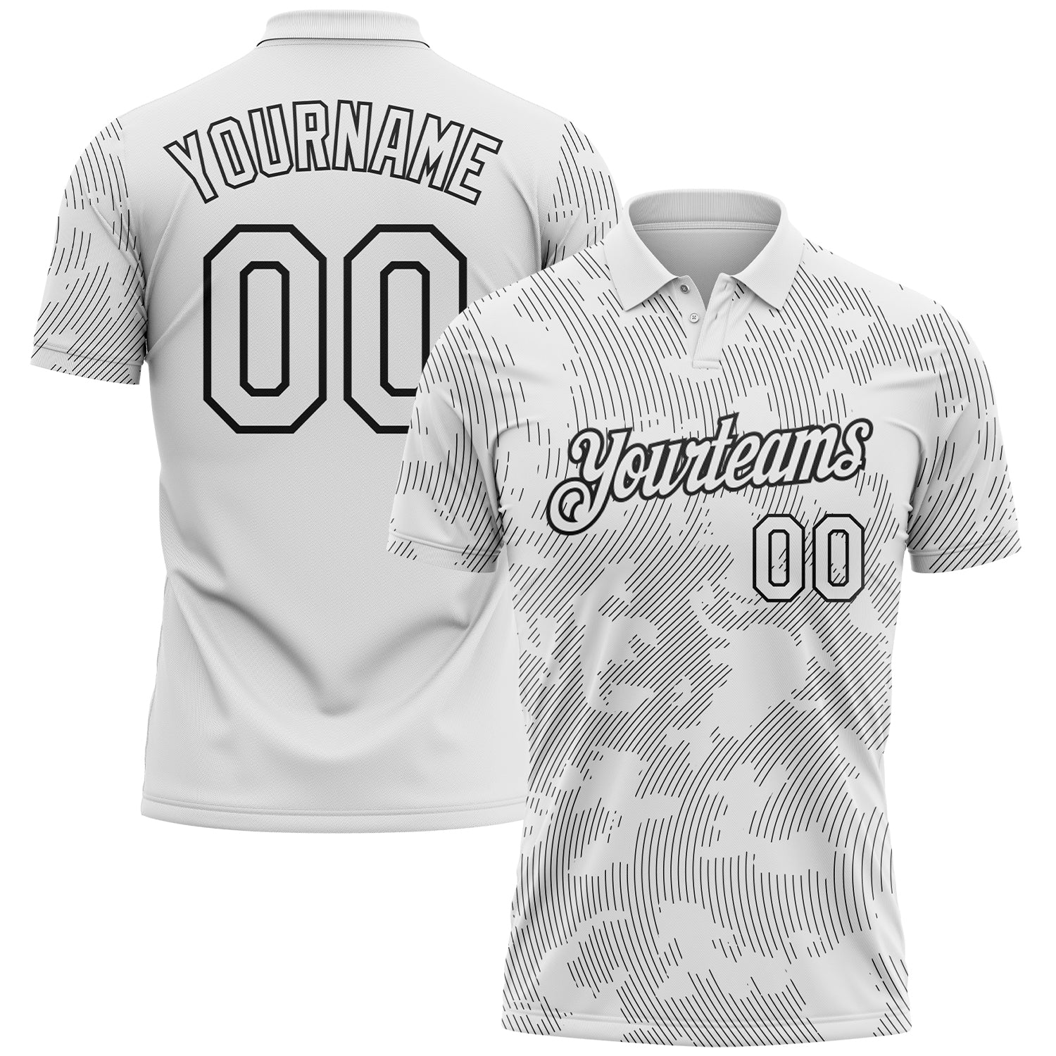 Custom White-Black 3D Pattern Abstract Fluid Line Performance Polo Shirt - Main View