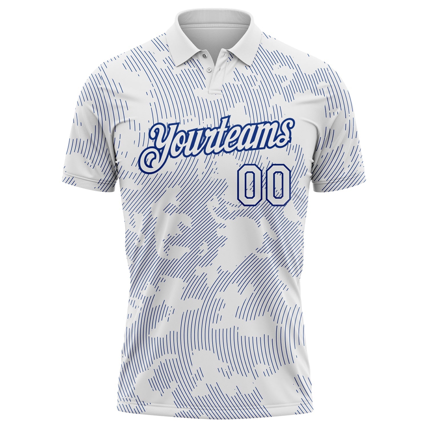 Custom White-Royal 3D Pattern Abstract Fluid Line Performance Polo Shirt view 2