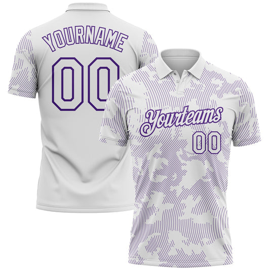 Custom White-Purple 3D Pattern Abstract Fluid Line Performance Polo Shirt - Main View