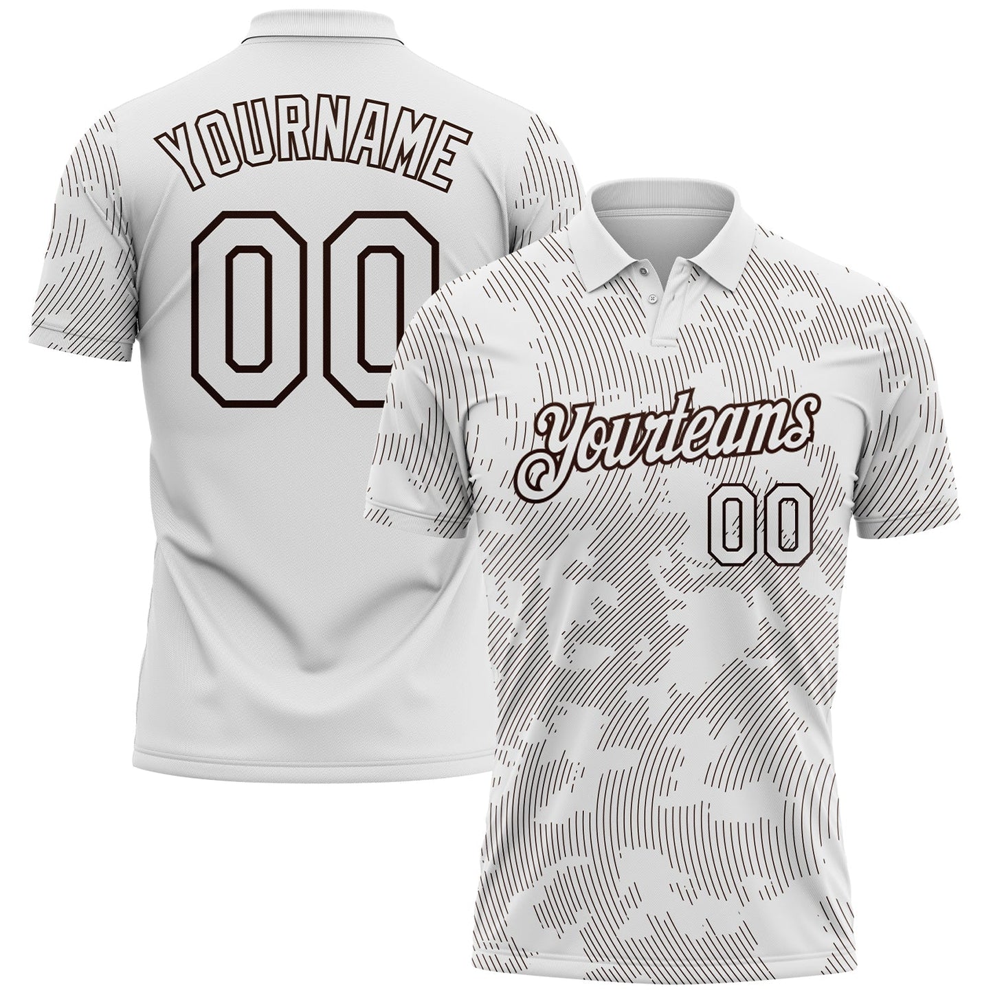 Custom White-Brown 3D Pattern Abstract Fluid Line Performance Polo Shirt - Main View