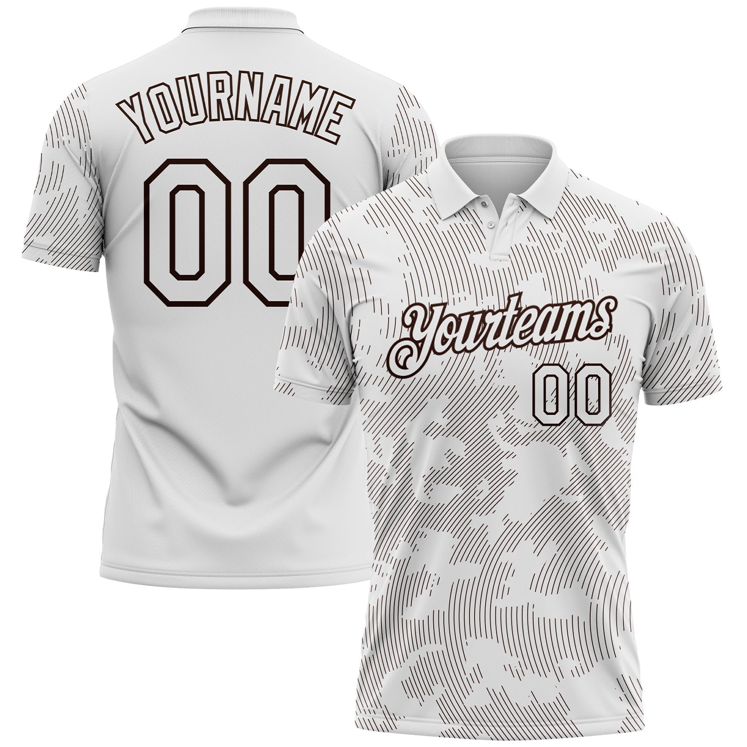 Custom White-Brown 3D Pattern Abstract Fluid Line Performance Polo Shirt - Main View