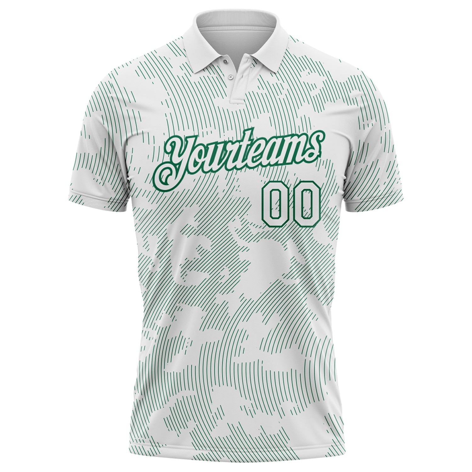 Custom White-Kelly Green 3D Pattern Abstract Fluid Line Performance Polo Shirt view 2