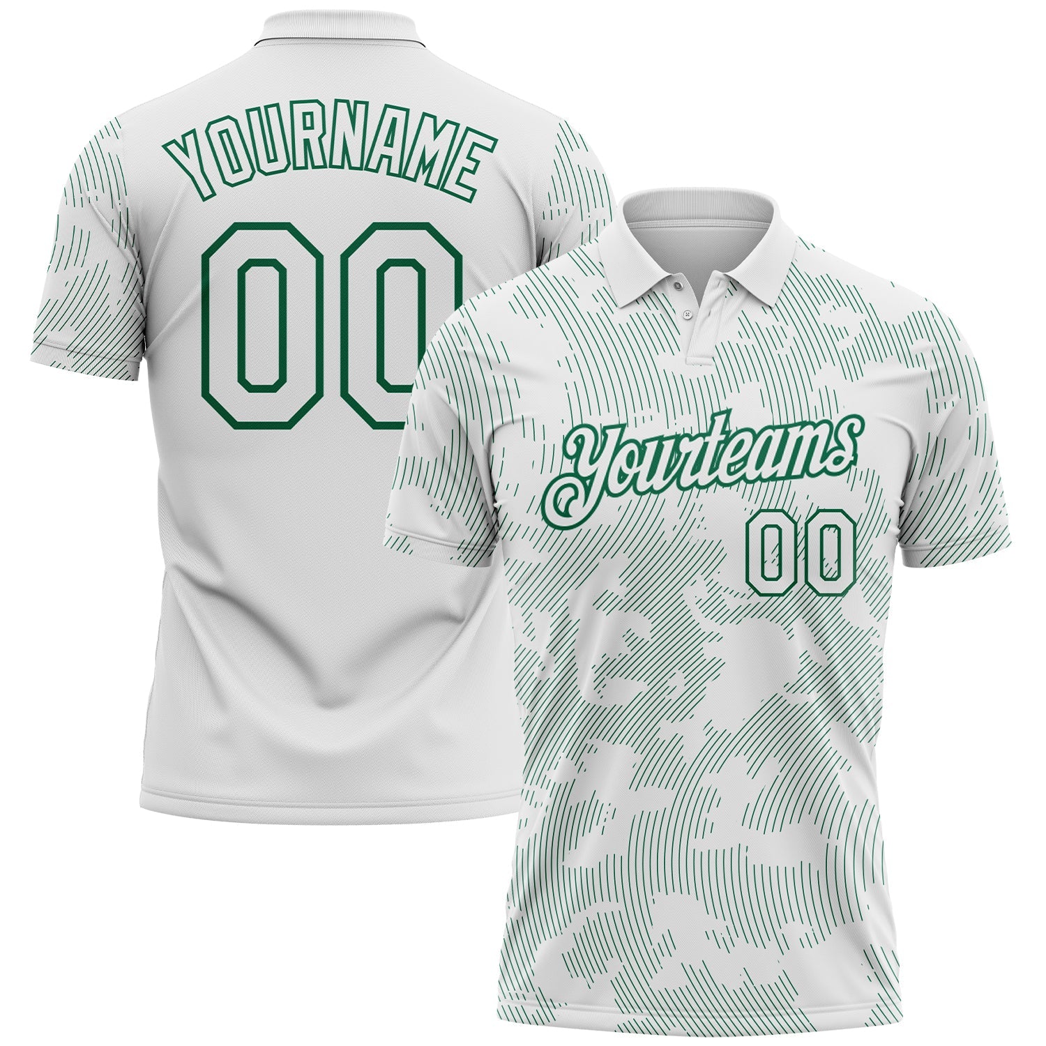 Custom White-Kelly Green 3D Pattern Abstract Fluid Line Performance Polo Shirt - Main View