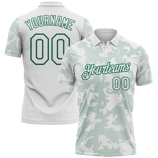 Custom White-Kelly Green 3D Pattern Abstract Fluid Line Performance Polo Shirt - Main View