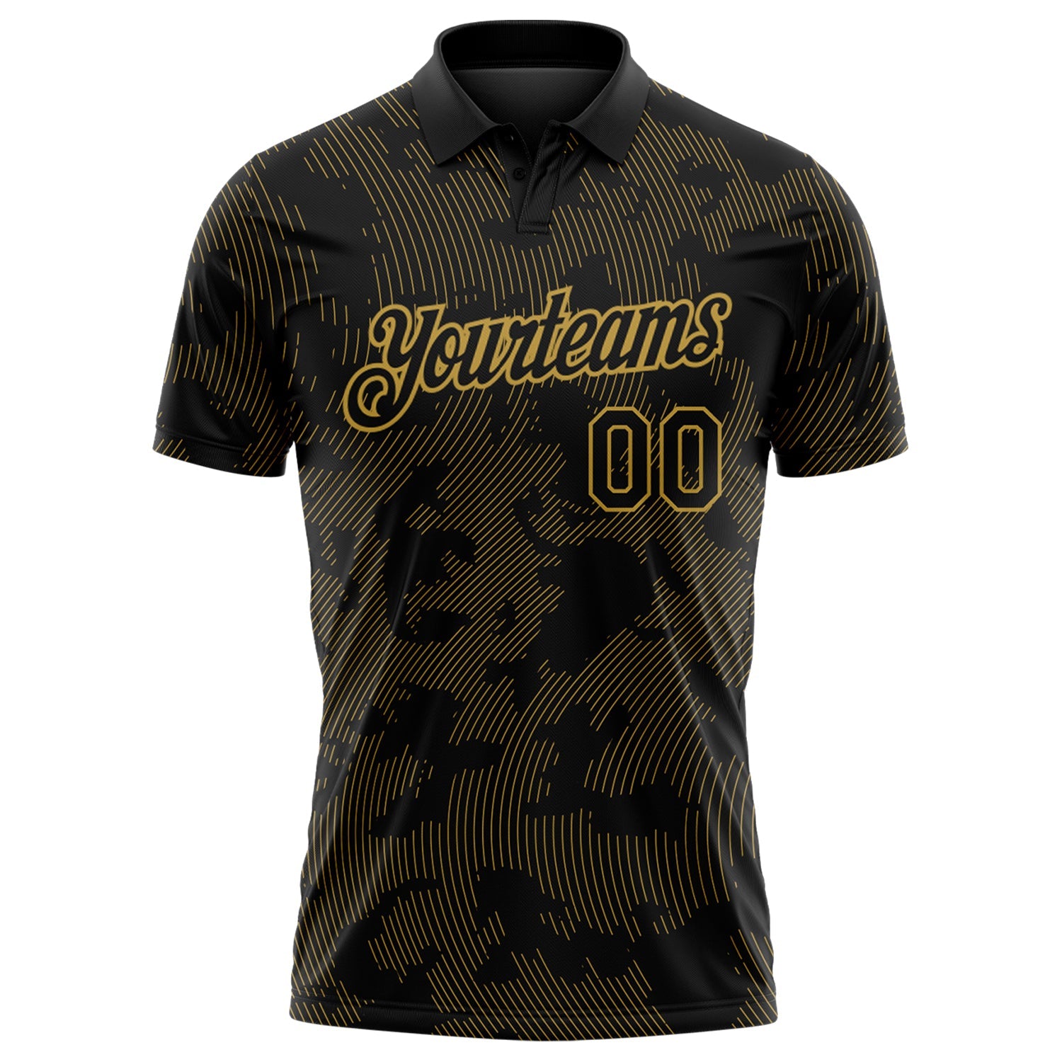 Custom Black-Old Gold 3D Pattern Abstract Fluid Line Performance Polo Shirt view 2
