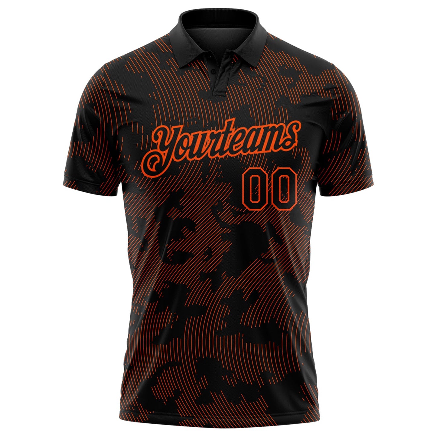Custom Black-Orange 3D Pattern Abstract Fluid Line Performance Polo Shirt view 2