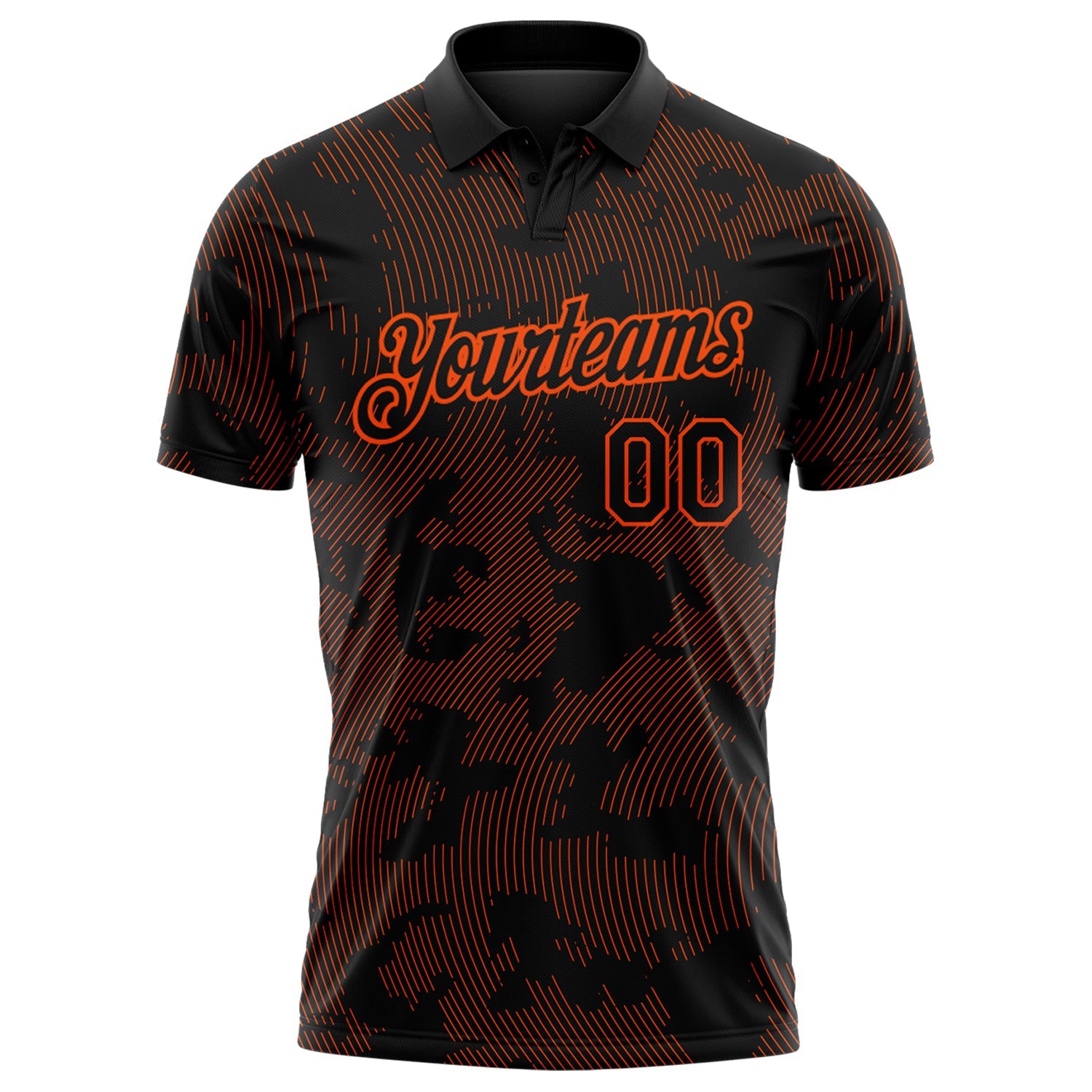 Custom Black-Orange 3D Pattern Abstract Fluid Line Performance Polo Shirt view 2