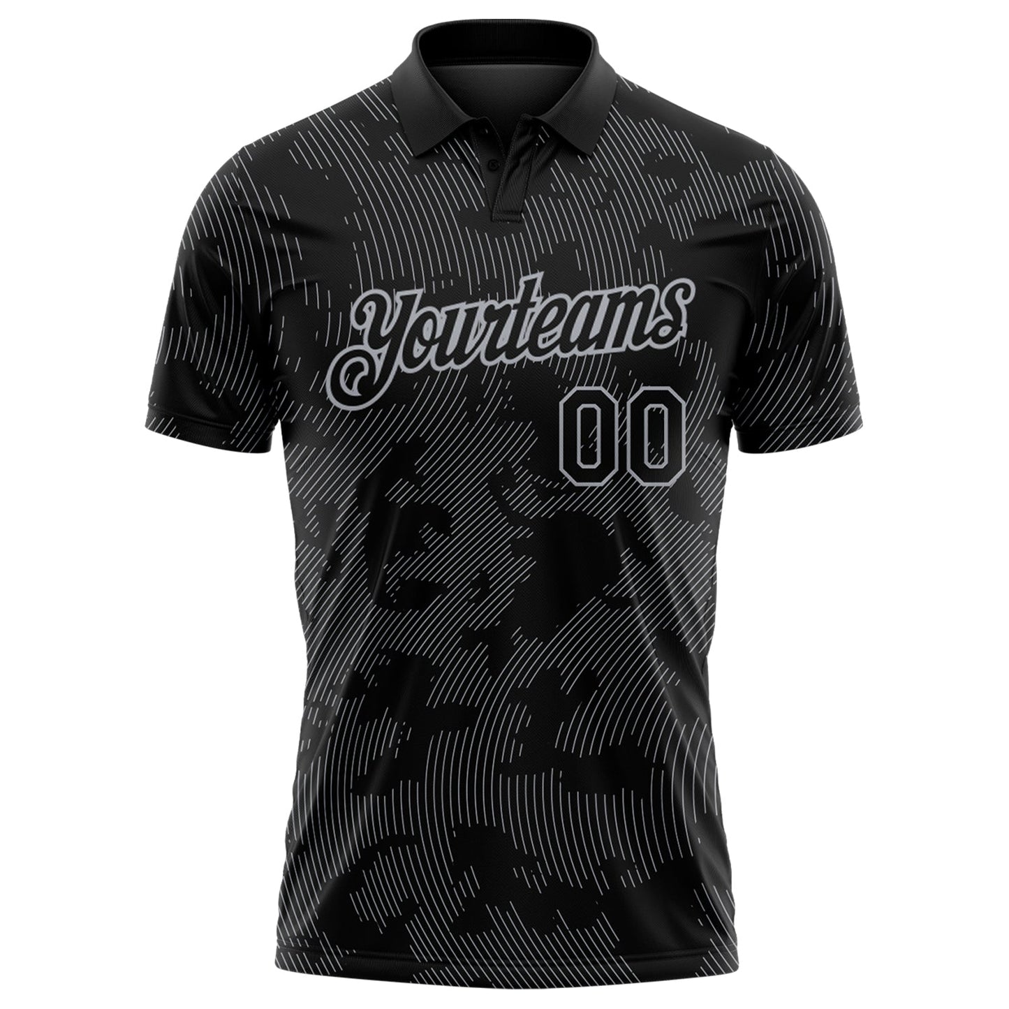 Custom Black-Gray 3D Pattern Abstract Fluid Line Performance Polo Shirt view 2