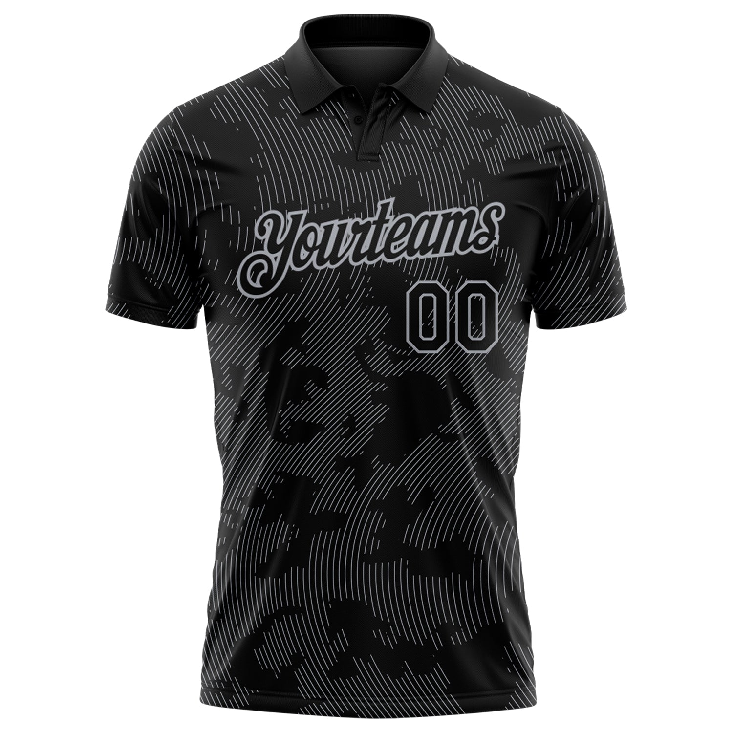 Custom Black-Gray 3D Pattern Abstract Fluid Line Performance Polo Shirt view 2