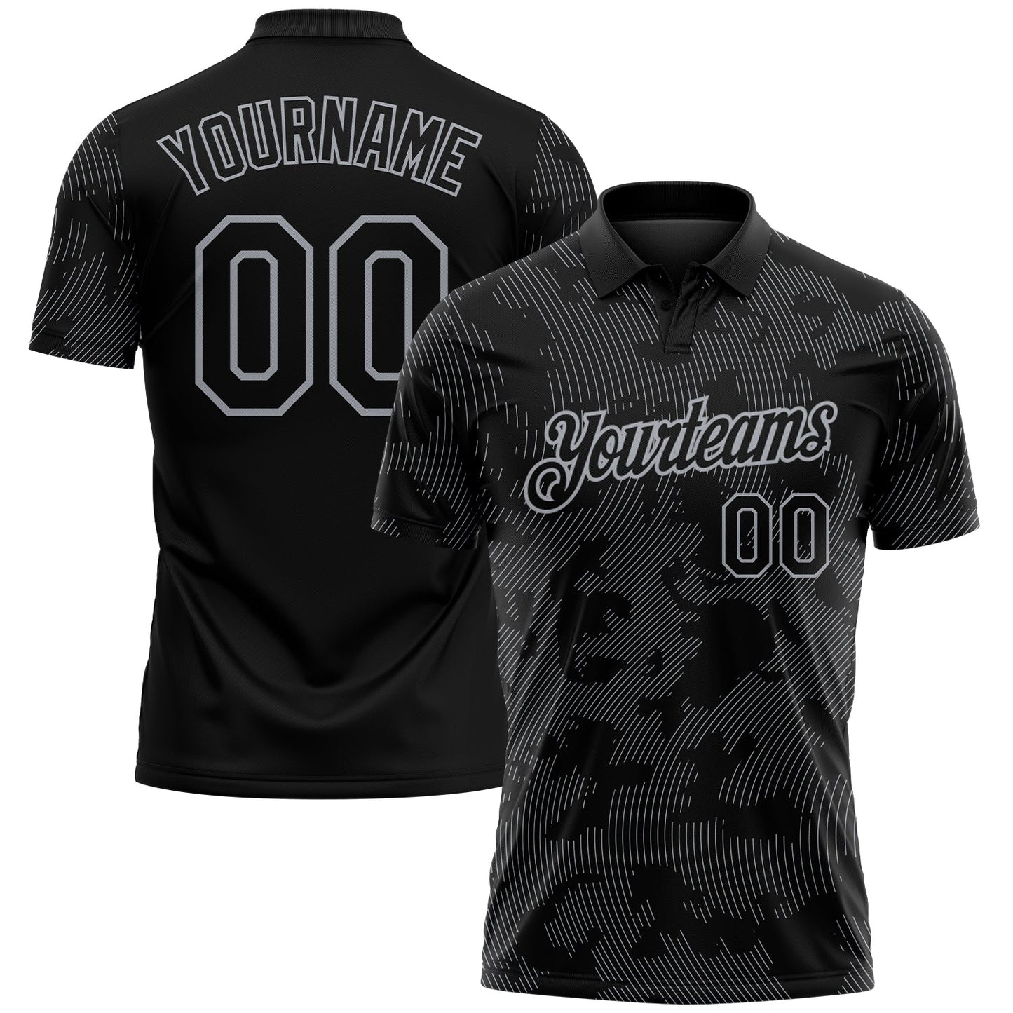 Custom Black-Gray 3D Pattern Abstract Fluid Line Performance Polo Shirt - Main View