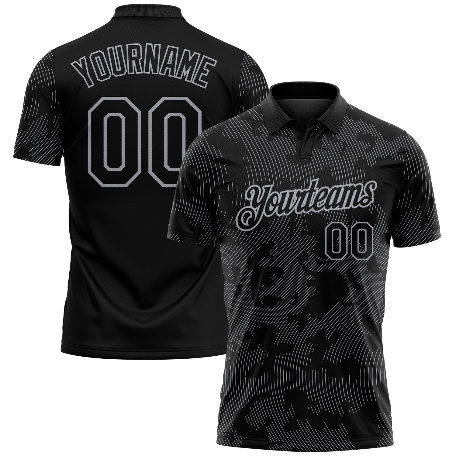 Custom Black-Gray 3D Pattern Abstract Fluid Line Performance Polo Shirt - Main View