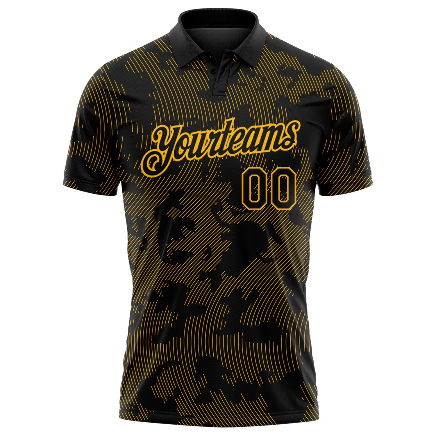 Custom Black-Gold 3D Pattern Abstract Fluid Line Performance Polo Shirt view 2