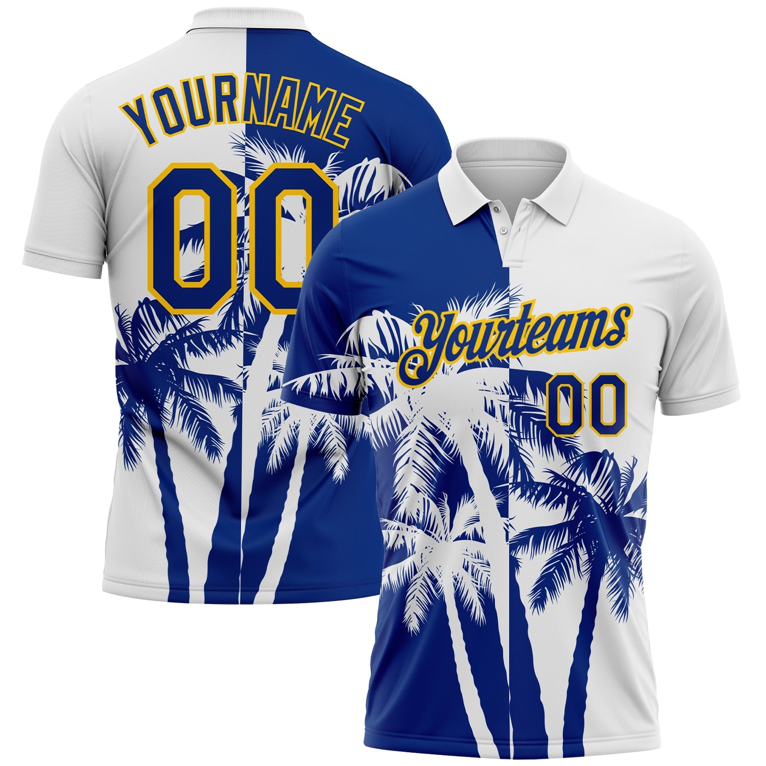 Custom White Royal-Yellow Hawaii Tropical Coastal Palm Trees Performance Polo Shirt - Main View