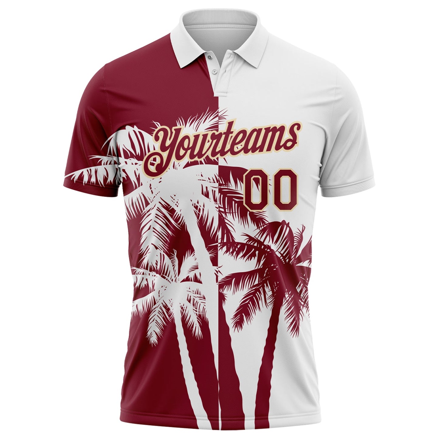 Custom White Crimson-Cream Hawaii Tropical Coastal Palm Trees Performance Polo Shirt view 2