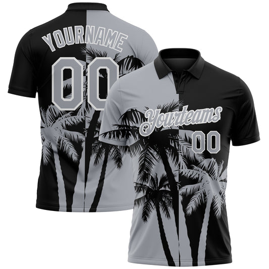 Custom Black Gray-White Hawaii Tropical Coastal Palm Trees Performance Polo Shirt - Main View
