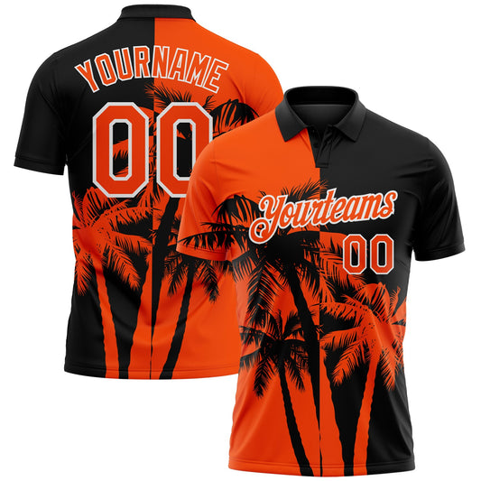 Custom Black Orange-White Hawaii Tropical Coastal Palm Trees Performance Polo Shirt - Main View