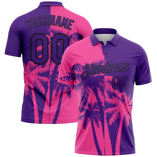 Custom Purple Pink-Black Hawaii Tropical Coastal Palm Trees Performance Polo Shirt - Main View