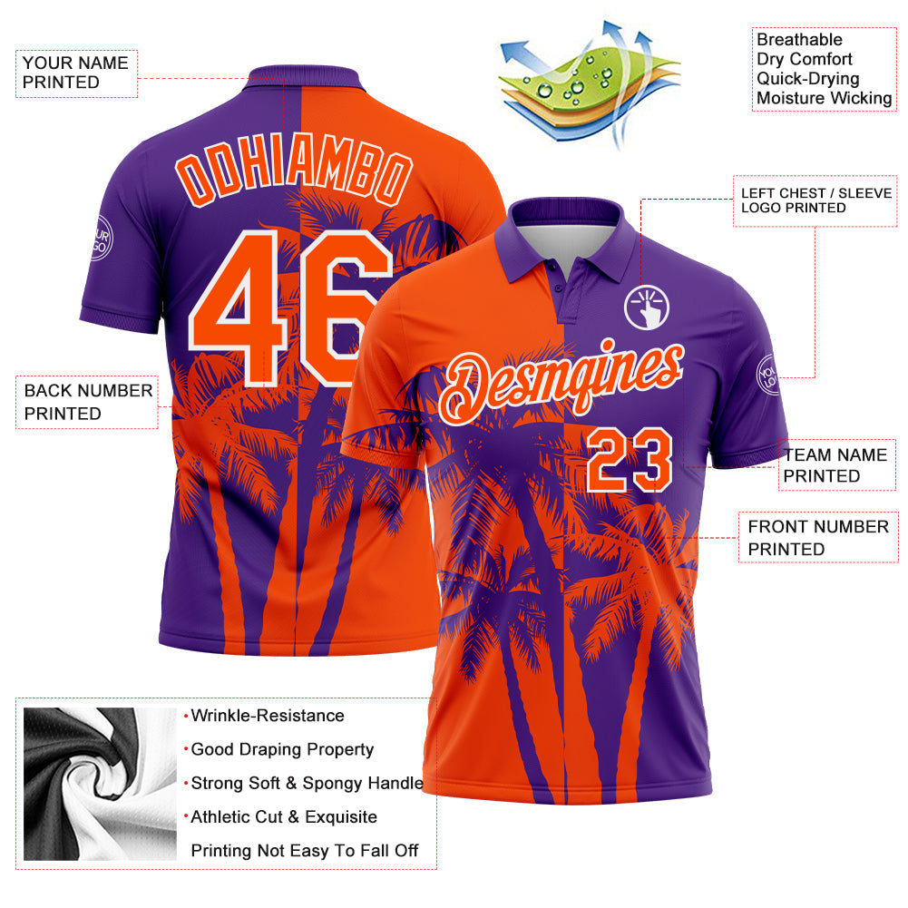Custom Purple Orange-White Hawaii Tropical Coastal Palm Trees Performance Polo Shirt view 3