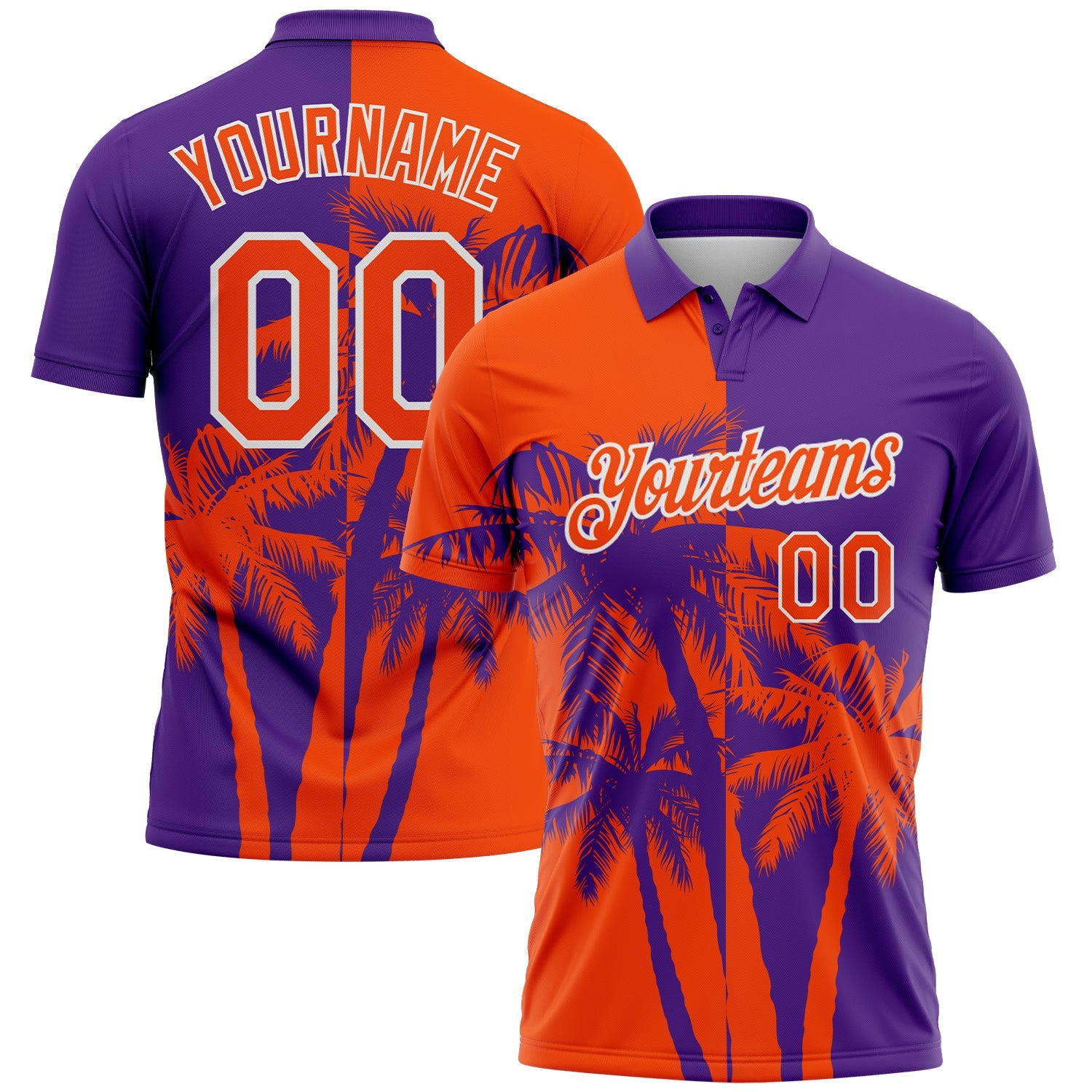 Custom Purple Orange-White Hawaii Tropical Coastal Palm Trees Performance Polo Shirt - Main View