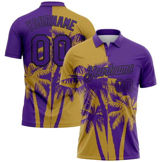 Custom Purple Old Gold-Black Hawaii Tropical Coastal Palm Trees Performance Polo Shirt - Main View