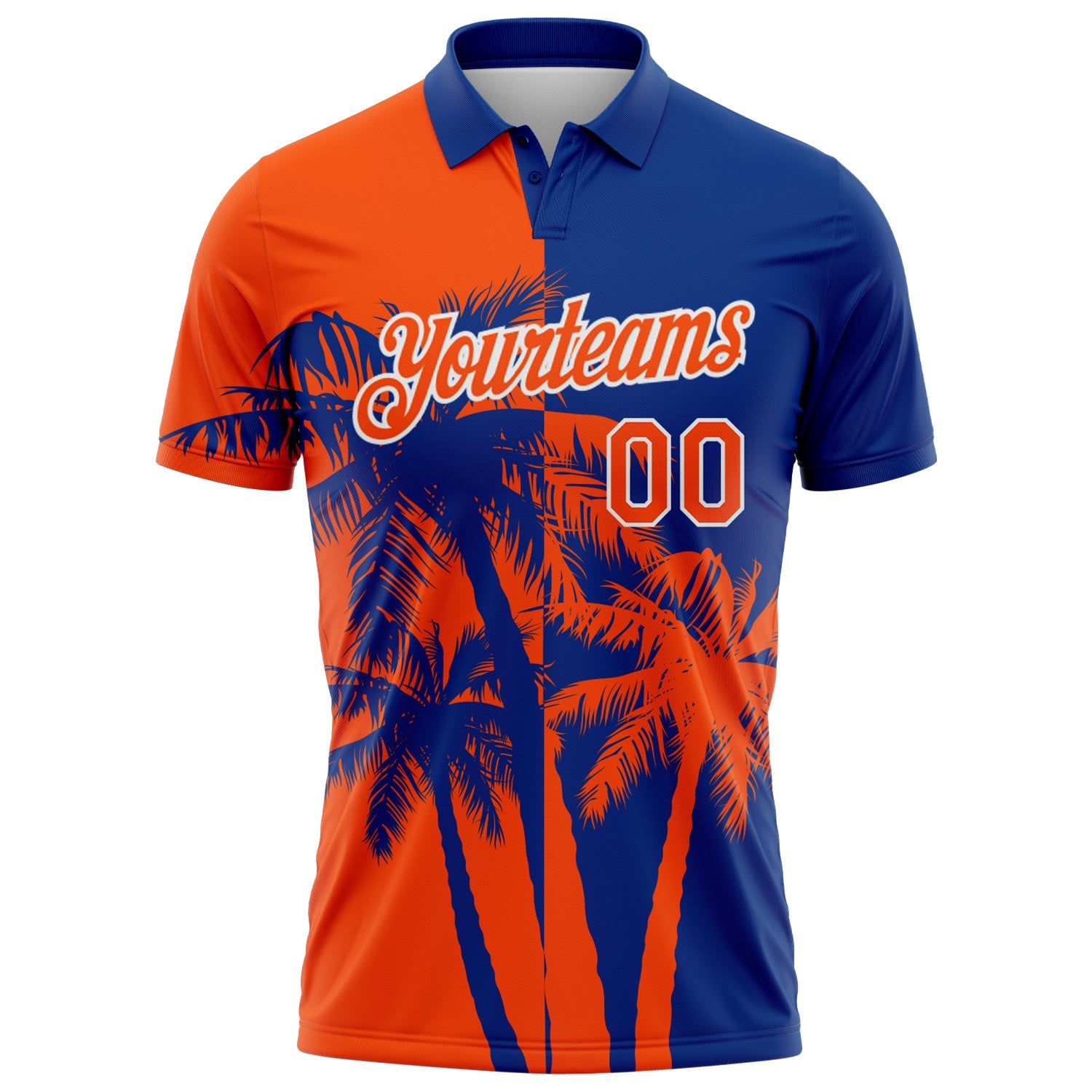 Custom Royal Orange-White Hawaii Tropical Coastal Palm Trees Performance Polo Shirt view 2