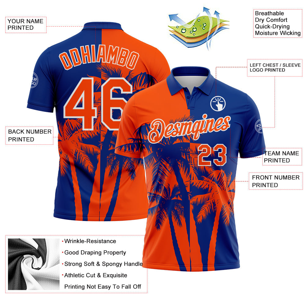 Custom Royal Orange-White Hawaii Tropical Coastal Palm Trees Performance Polo Shirt view 3