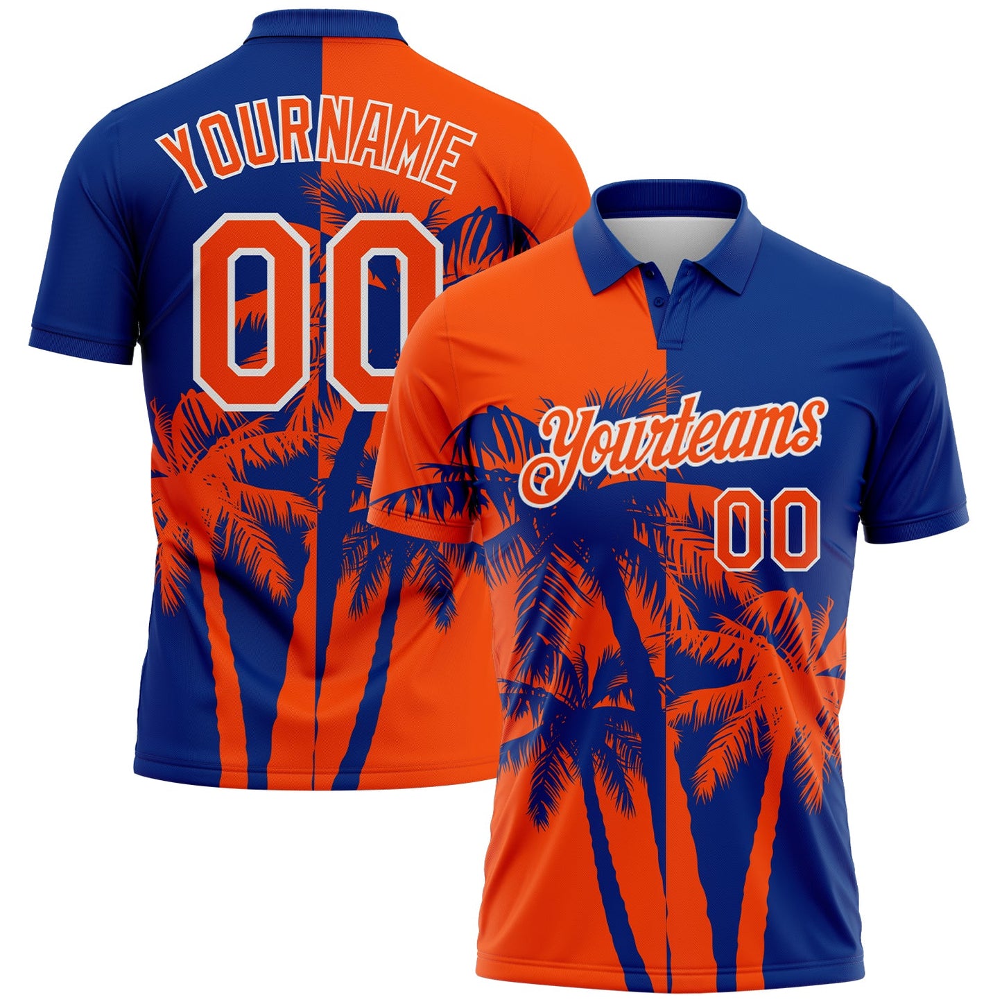 Custom Royal Orange-White Hawaii Tropical Coastal Palm Trees Performance Polo Shirt - Main View