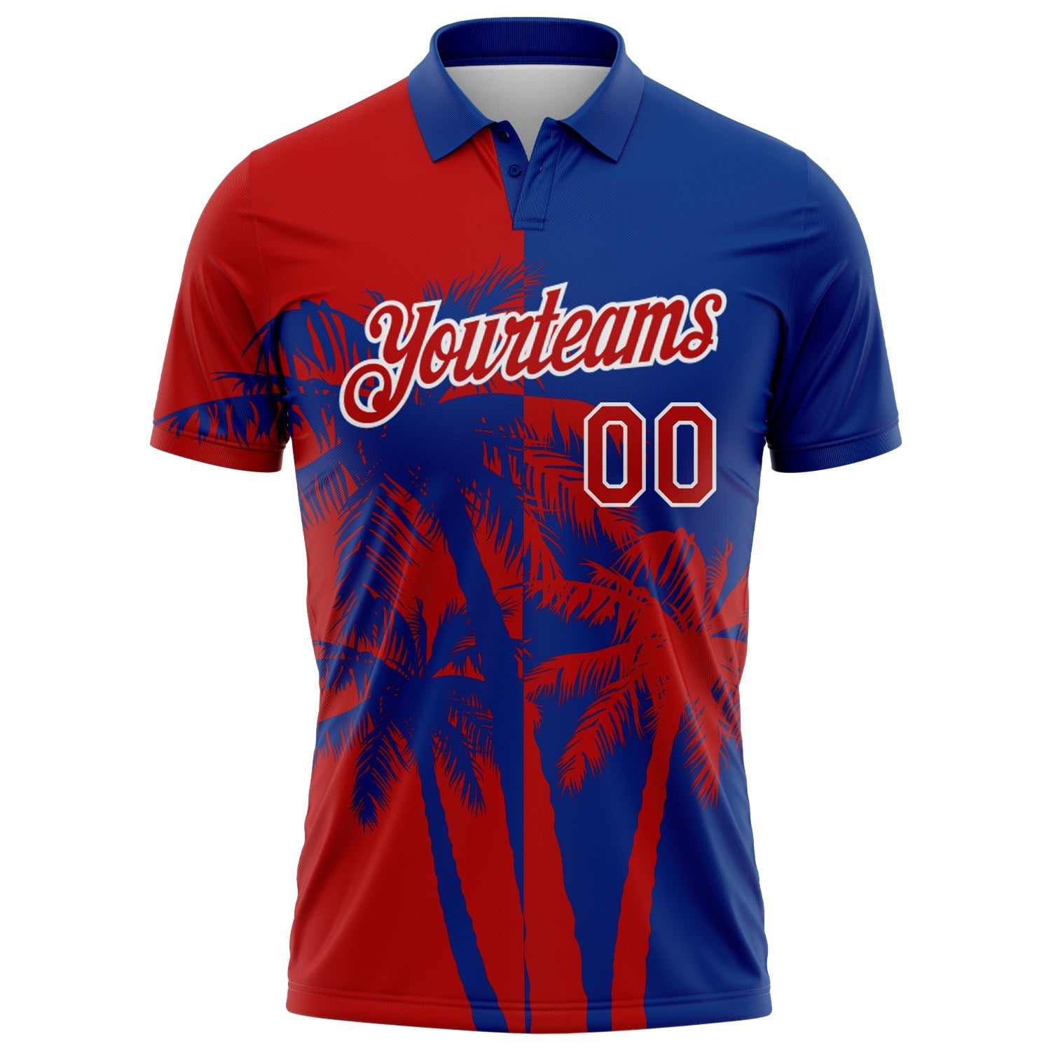 Custom Royal Red-White Hawaii Tropical Coastal Palm Trees Performance Polo Shirt view 2