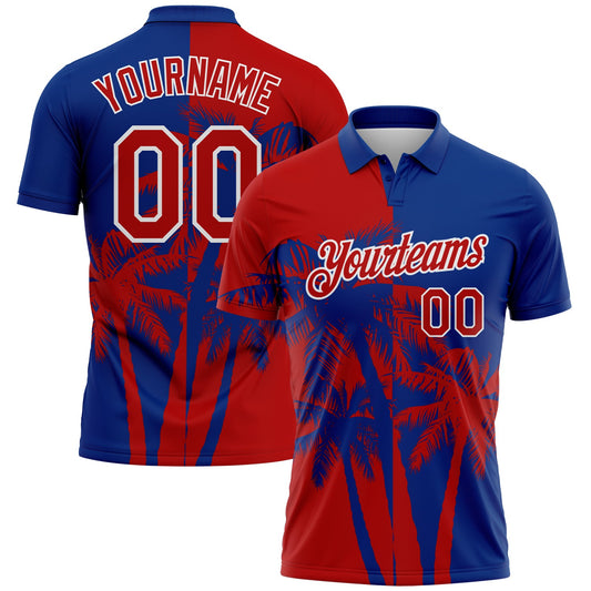 Custom Royal Red-White Hawaii Tropical Coastal Palm Trees Performance Polo Shirt - Main View