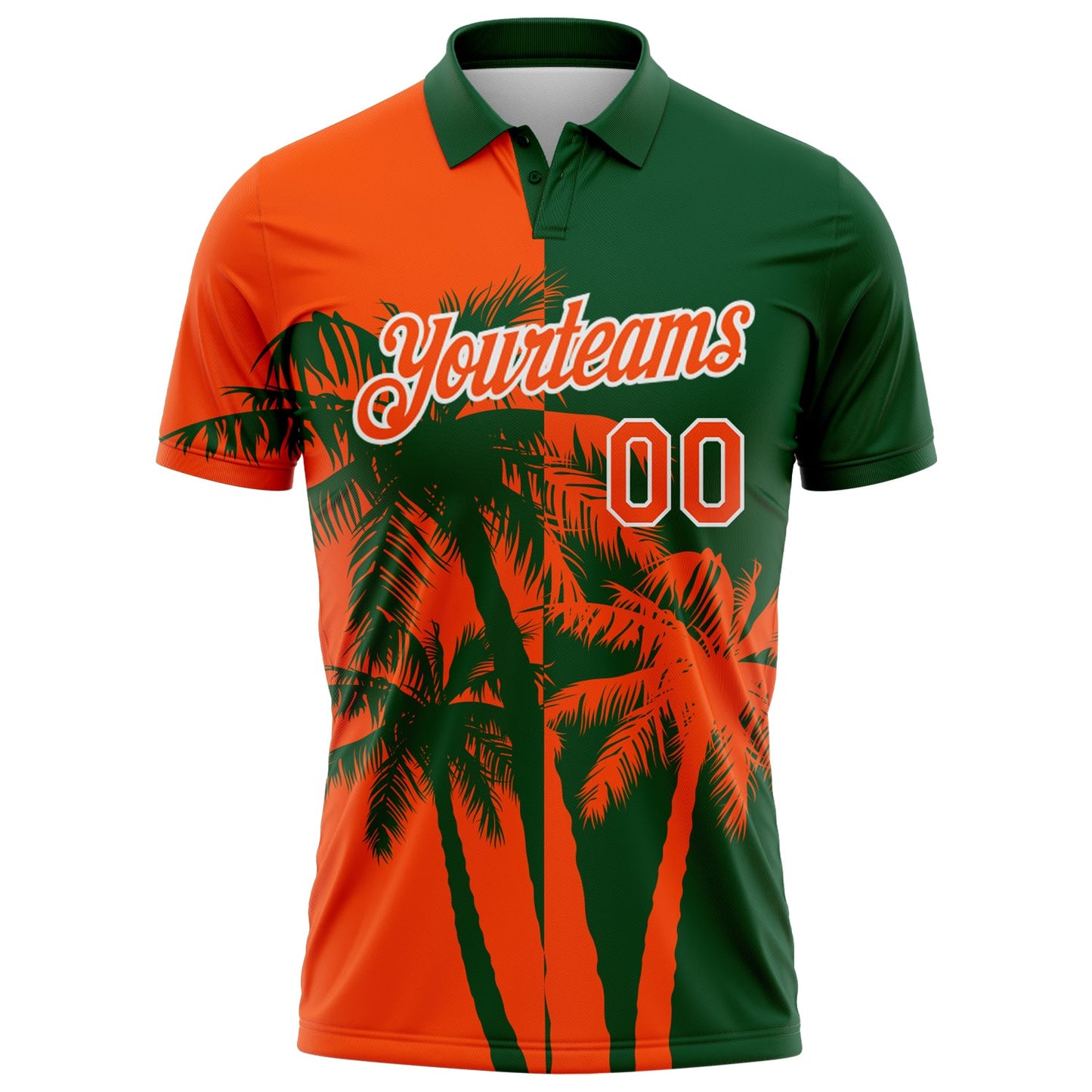 Custom Green Orange-White Hawaii Tropical Coastal Palm Trees Performance Polo Shirt view 2