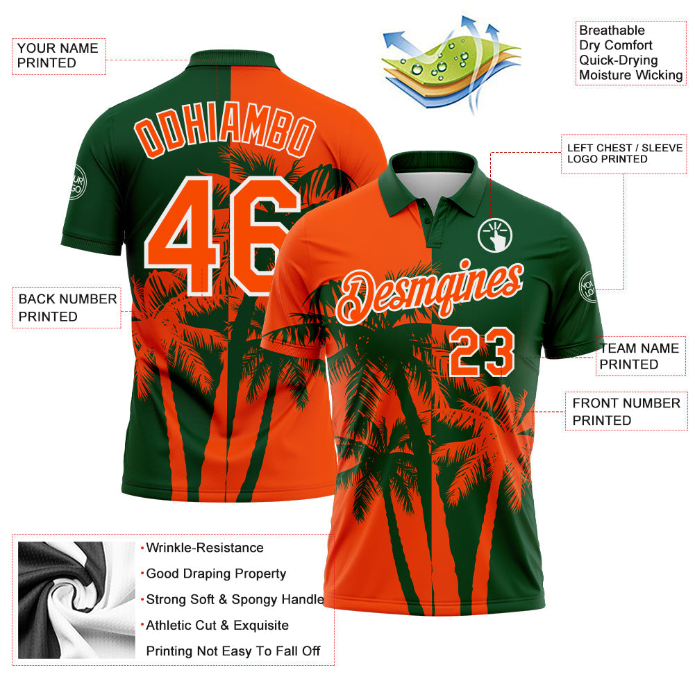 Custom Green Orange-White Hawaii Tropical Coastal Palm Trees Performance Polo Shirt view 3