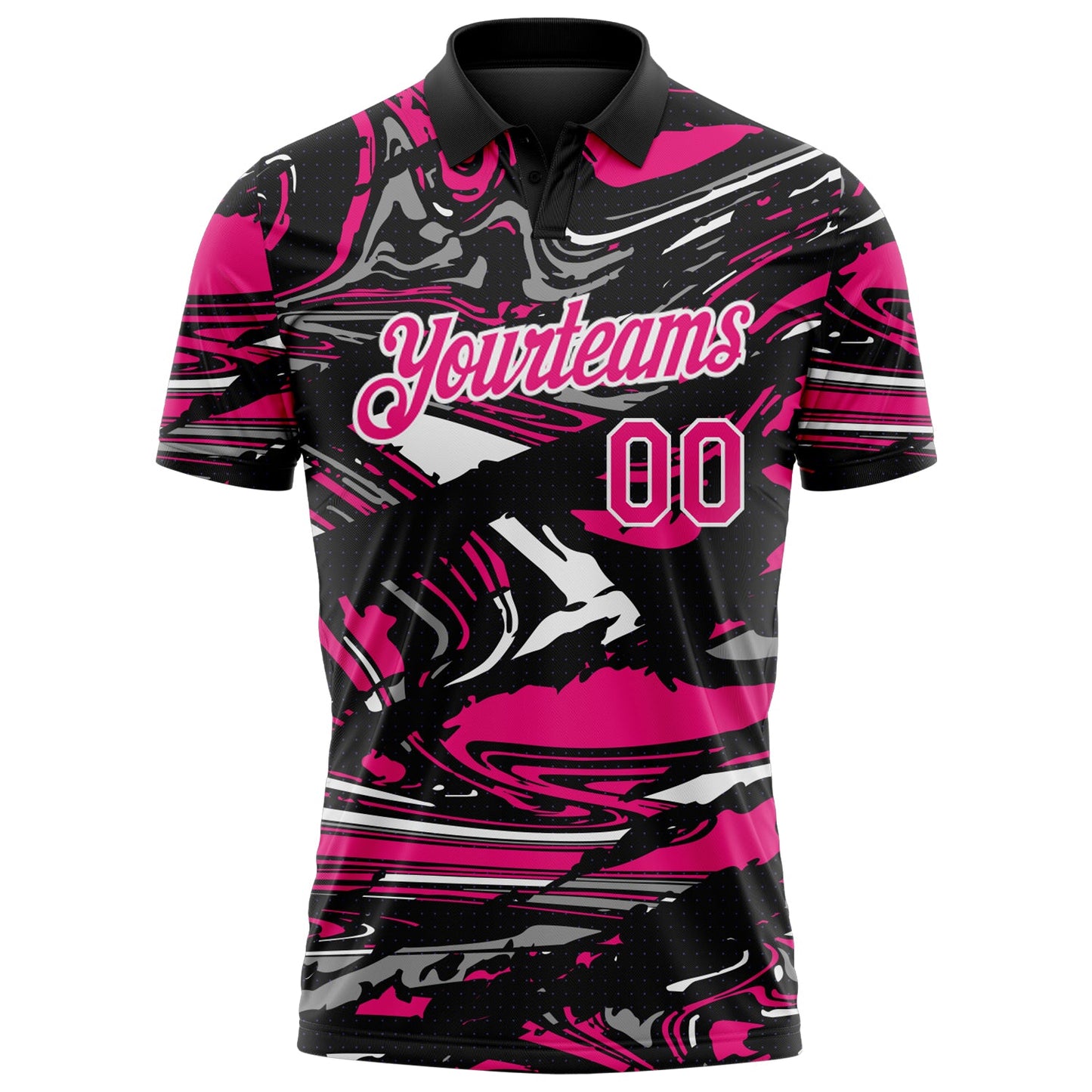 Custom Black Hot Pink Gray-White 3D Pattern Abstract Fluid Marble Performance Polo Shirt view 2