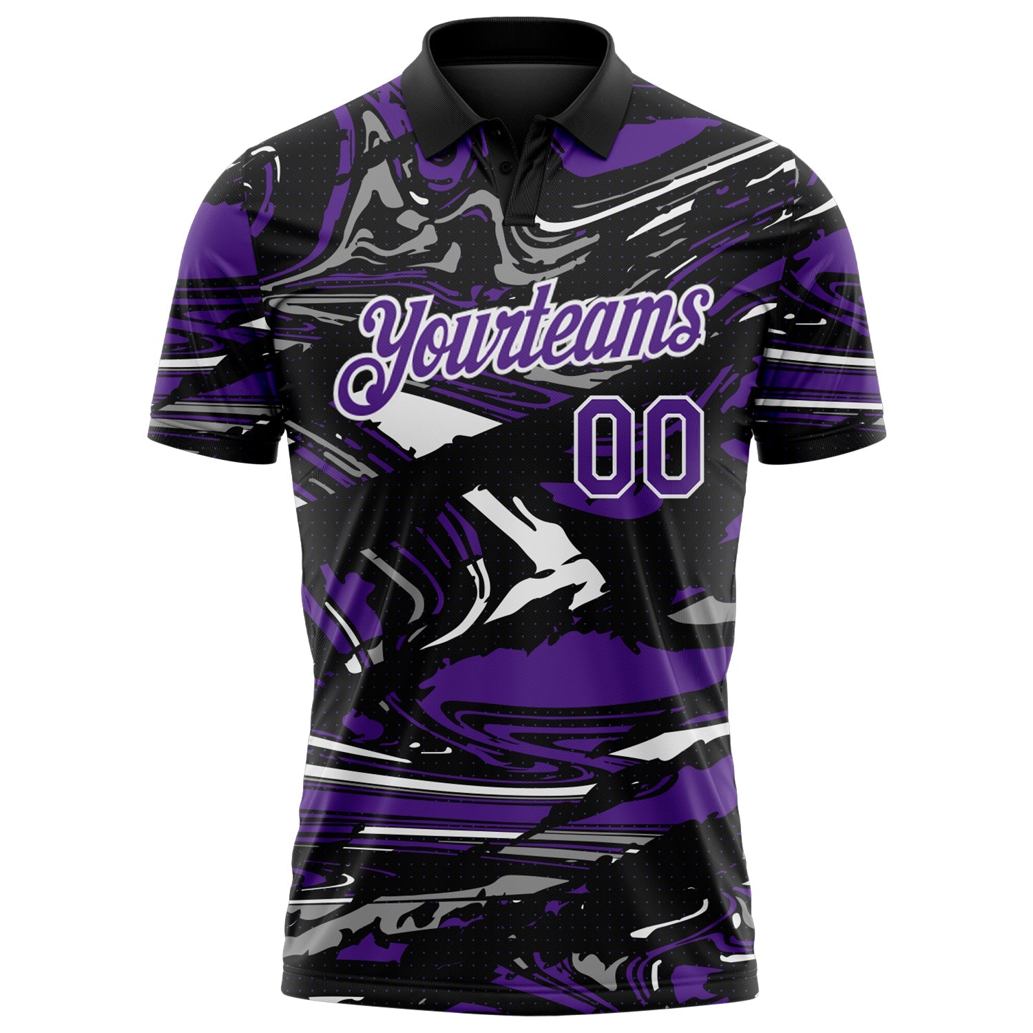 Custom Black Purple Gray-White 3D Pattern Abstract Fluid Marble Performance Polo Shirt view 2