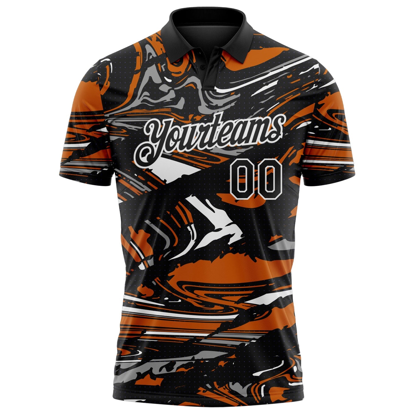 Custom Black Texas Orange Gray-White 3D Pattern Abstract Fluid Marble Performance Polo Shirt view 2