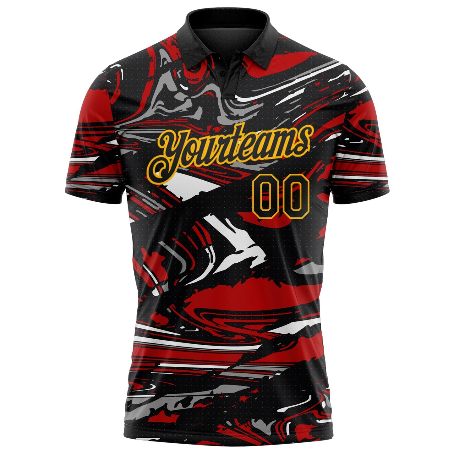 Custom Black Red Gray-Gold 3D Pattern Abstract Fluid Marble Performance Polo Shirt view 2