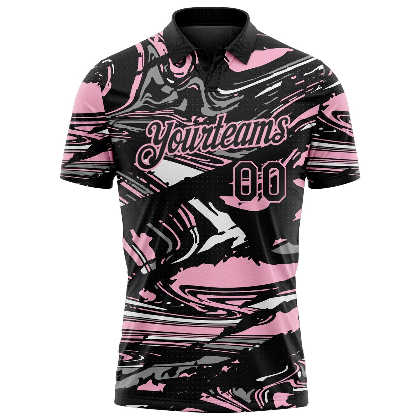 Custom Black Light Pink-Gray 3D Pattern Abstract Fluid Marble Performance Polo Shirt view 2