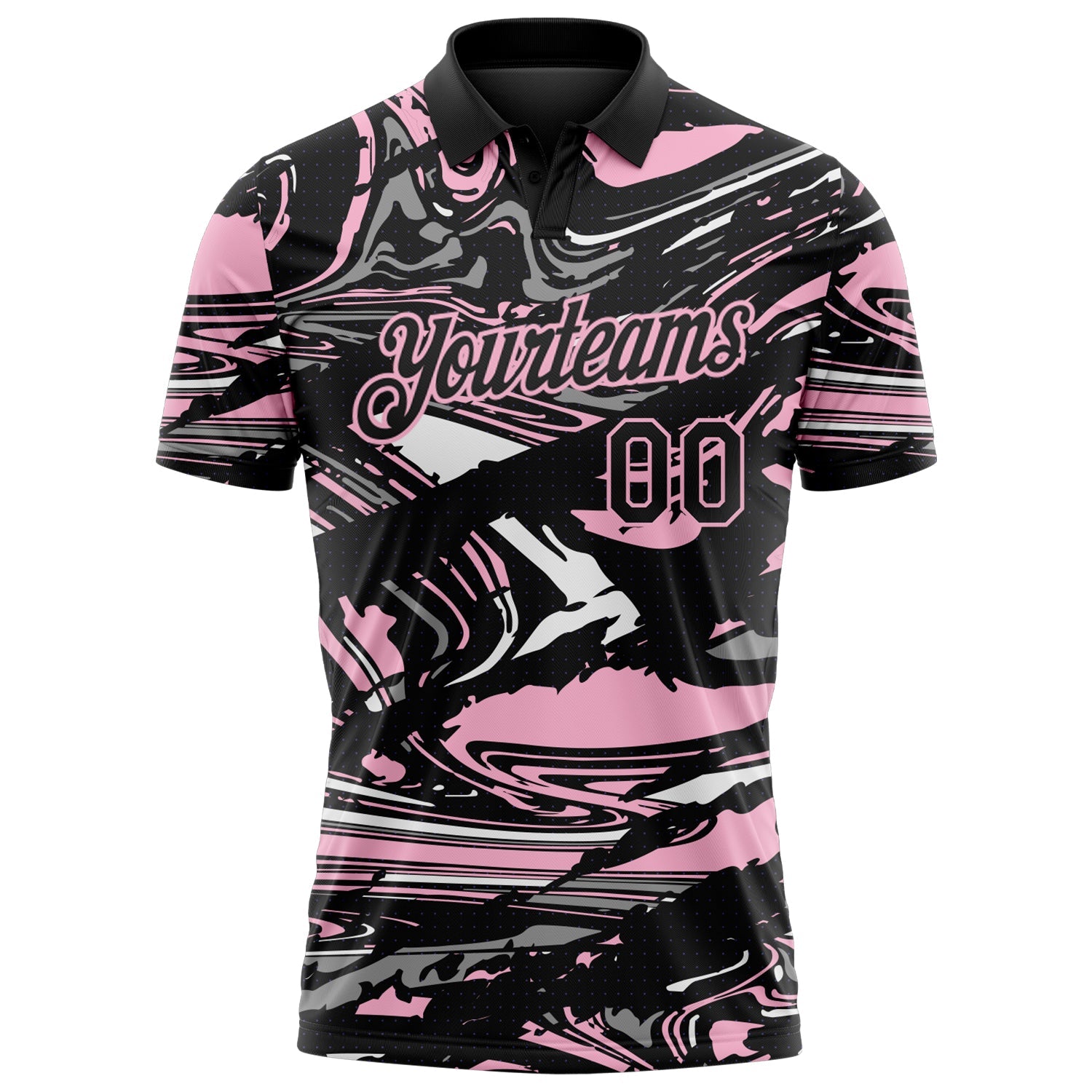 Custom Black Light Pink-Gray 3D Pattern Abstract Fluid Marble Performance Polo Shirt view 2