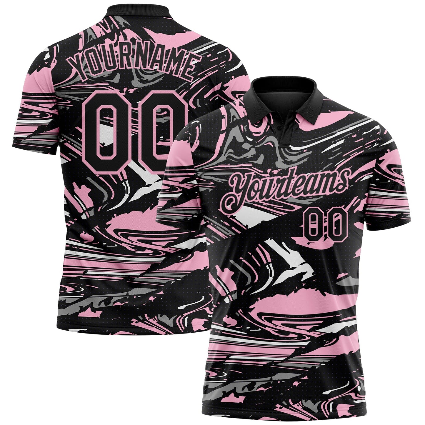 Custom Black Light Pink-Gray 3D Pattern Abstract Fluid Marble Performance Polo Shirt - Main View