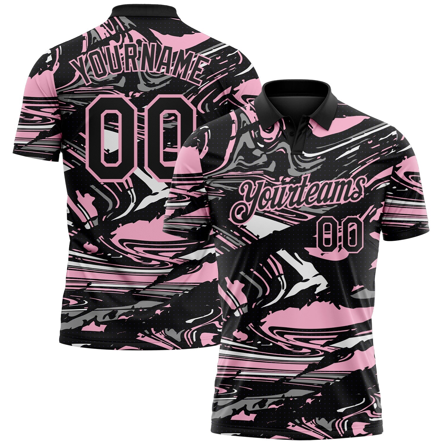 Custom Black Light Pink-Gray 3D Pattern Abstract Fluid Marble Performance Polo Shirt - Main View